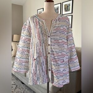 Habitat Clothes to Live in Colorful Button Front 3/4 Sleeve Tunic Top Size XL